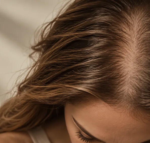 Mulher com entradas no cabelo