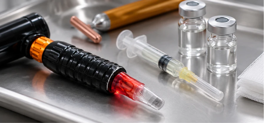 Aplicação de MMP (microinfusão de medicamentos pela pele) no couro cabeludo