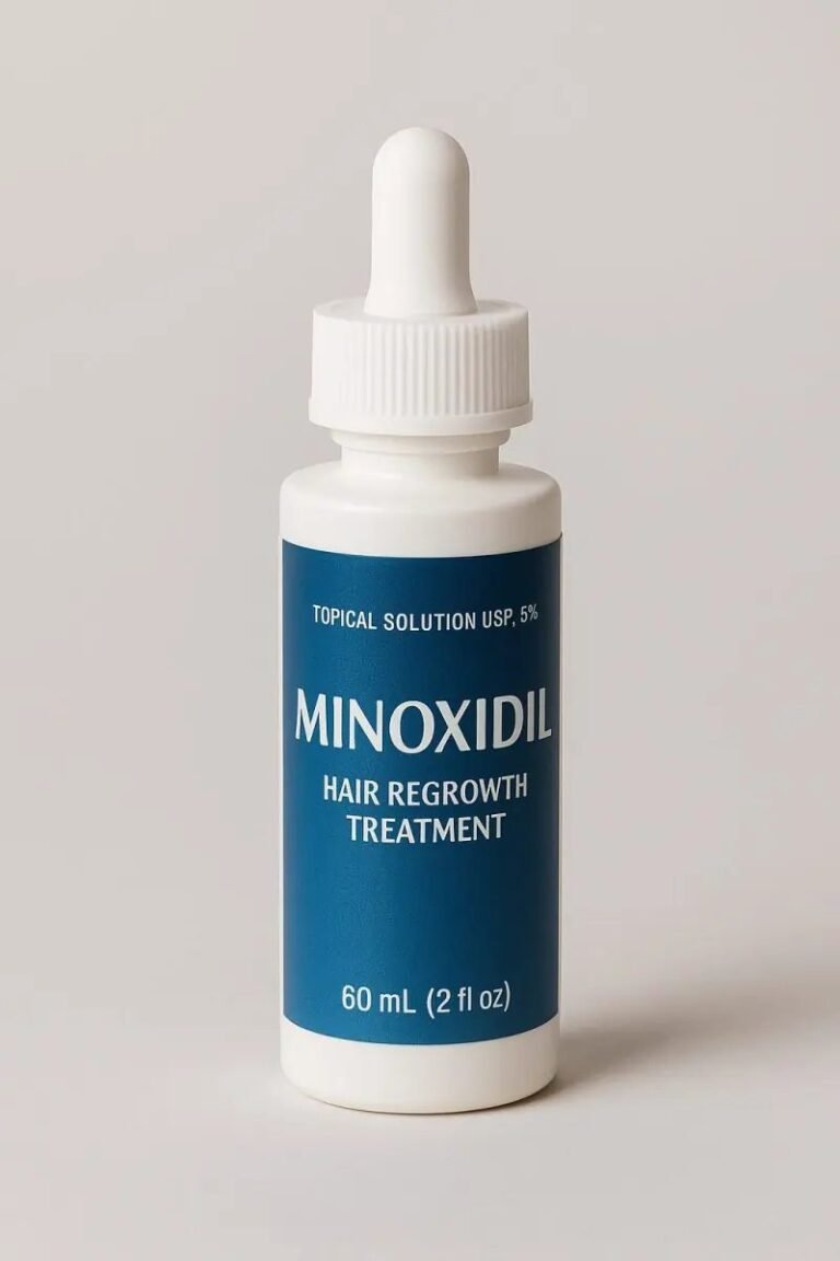 Frasco de minoxidil em solução tópica
