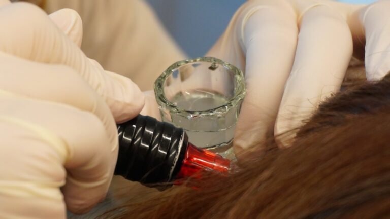 Aplicação de MMP (microinfusão de medicamentos pela pele) no couro cabeludo